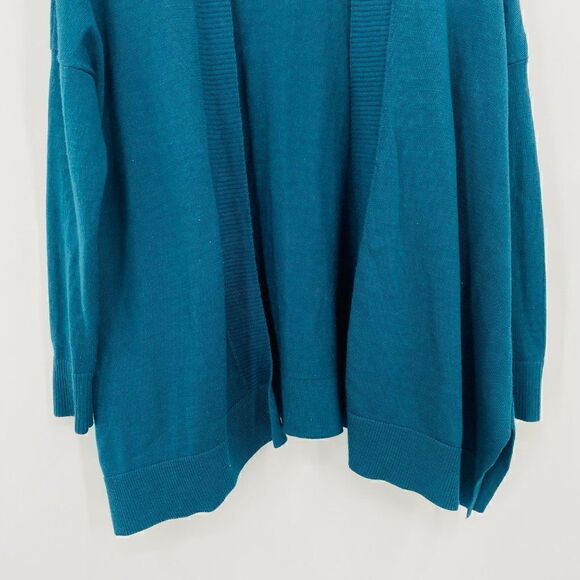 LOFT Size XS Dark Teal Wool Blend Open Front Long Sleeve Cardigan Sweater - Picture 3 of 9